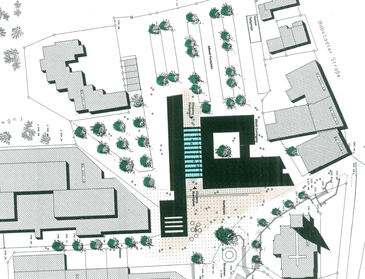 Lageplan Stadtmitte mit Rathausentwurf
